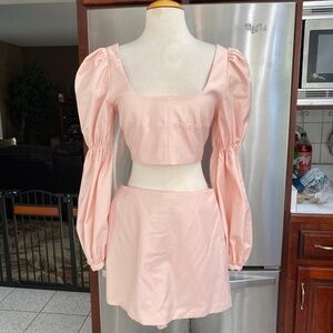 Lovers + Friends Daphne skort set tulip pink long sleeve crop top small